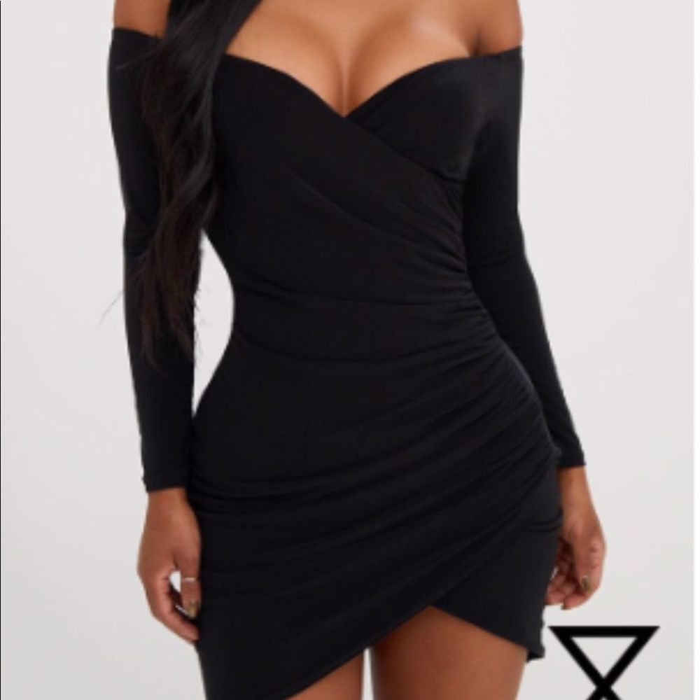 Prettylittlething black wrap dress